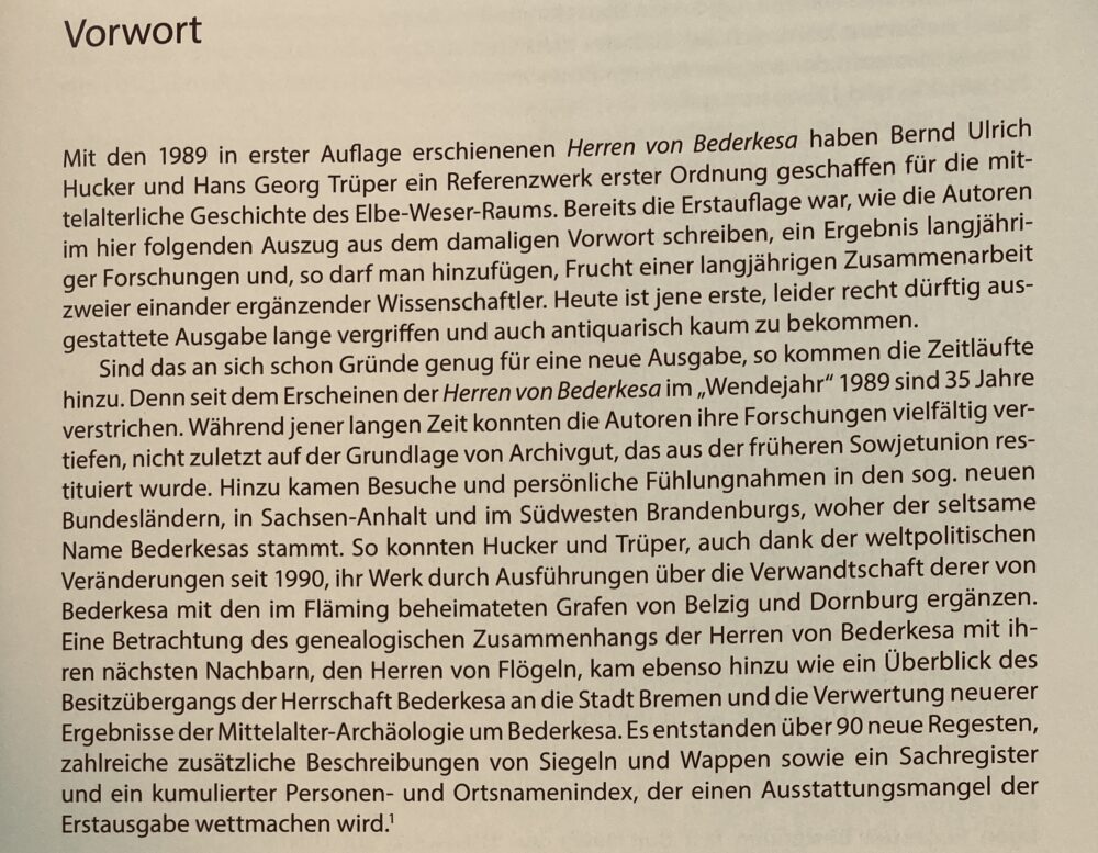 Vorwort zu "Die Die Herren von Bederkesa (1059 - 1504) - Männer vom Morgenstern